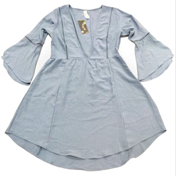 NWT Blooming Jelly light blue v neck long sleeve mini dress size M - Picture 1 of 7